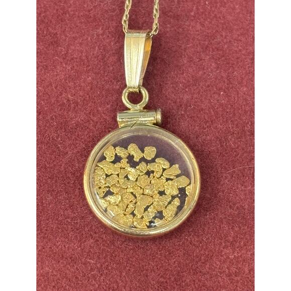 14K Yellow Gold Coin Bezel Gold Nugget Pendant Locket 18" #64579 - Picture 5 of 9